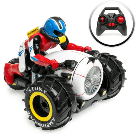 Best Choice Products 2.4Ghz Kids Amphibious Remote Control Stunt Motorcycle Toy for Land, Water, & Snow w/ All-Terrain