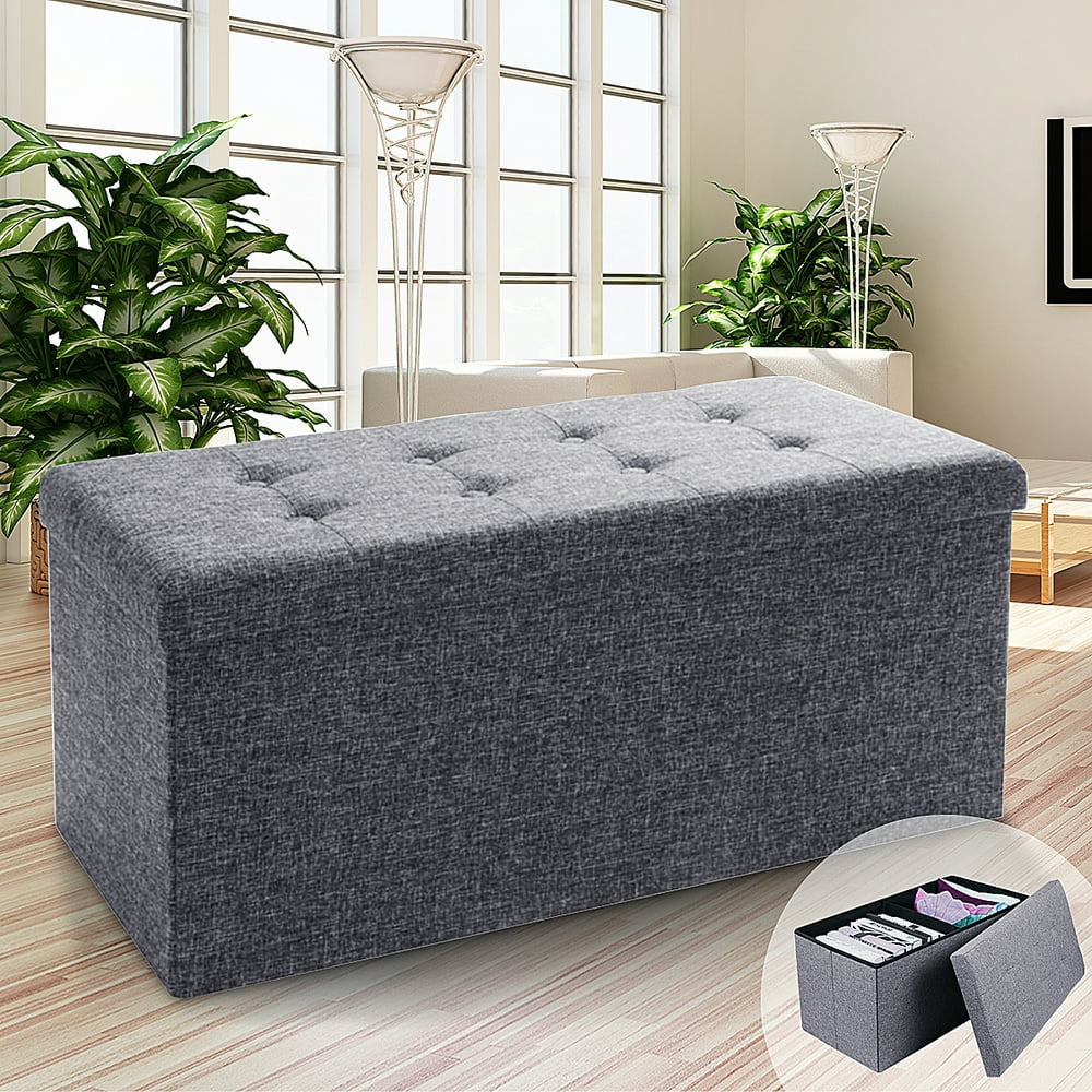 31.5in Fabric Space Saving Collapsible Ottoman Storage Padded Bench