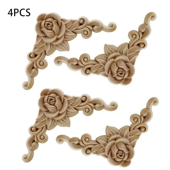 4pcs Wooden Carved Corner Onlay Applique Furniture Mouldings Decal Decor