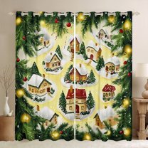 jejeloiu Western Christmas Cabin Black Out Curtains,Xmas Holiday Tree Curtains Pack of 2 (42x63 Each),Happy New Year Bedroom Curtains,Microfiber Bedroom Decor