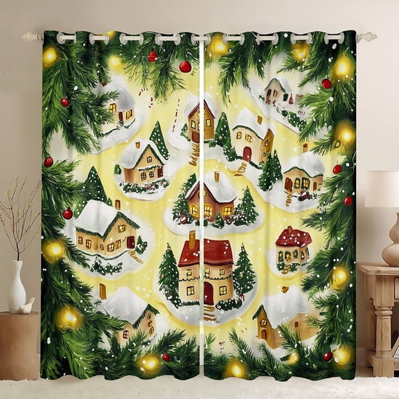 jejeloiu Western Christmas Cabin Black Out Curtains,Xmas Holiday Tree Curtains Pack of 2 (42x63 Each),Happy New Year Bedroom Curtains,Microfiber Bedroom Decor