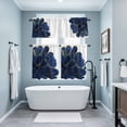 thumbnail image 4 of Blue Gold Flower Kitchen Curtains Valances and Tiers Set of 3 Deep Blue Gradient Vintage Abstract Line Tier Curtains and Valance with Rod Pocket for Small Windows, 27.5"x36", 4 of 9