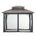 thumbnail image 4 of Sunjoy Outdoor Hardtop Gazebo 10 x 12 ft. Steel Frame Gazebo, 2 Tiered Metal Gazebo with Ceiling Hook and Mesh Netting, Brown, 4 of 14