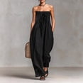 thumbnail image 2 of JULMCOMO Jumpsuits for Women Off Shoulder Sleeveless Summer Jumpsuits Tie Front Strapless Wide Leg Casual Baggy Overalls with Pockets Black S, 2 of 8