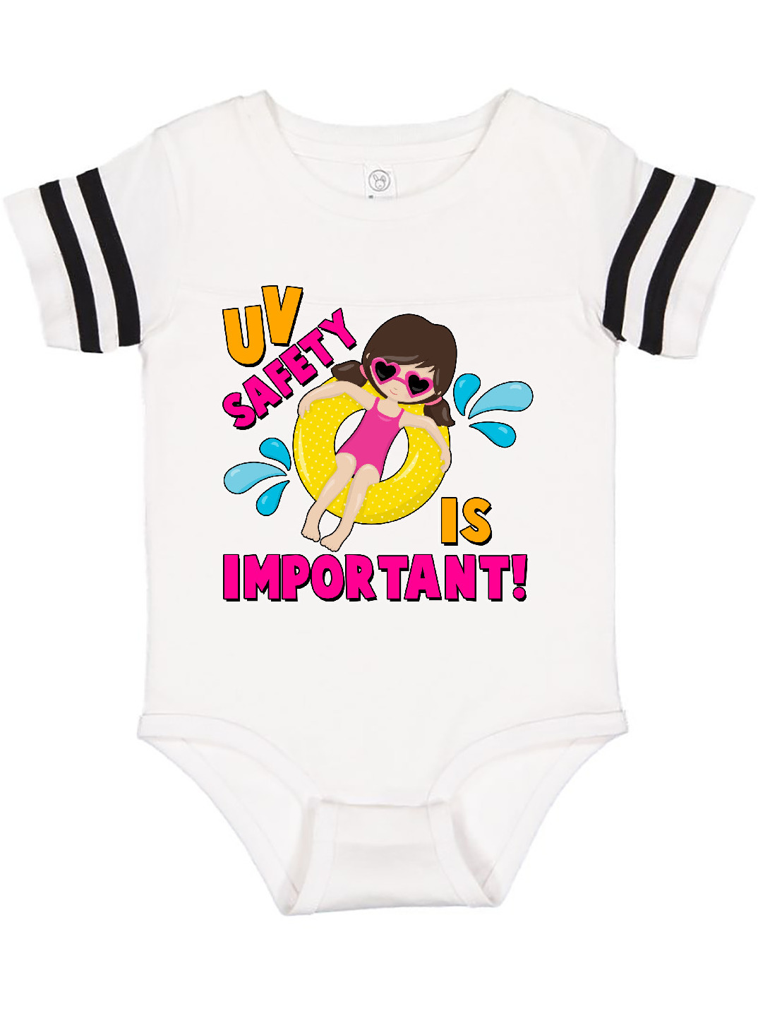 Inktastic Uv Safety Is Important With Girl In Inner Tube Newborn Short Sleeve Bodysuit Female Football White And Black Newborn Walmart Com Walmart Com