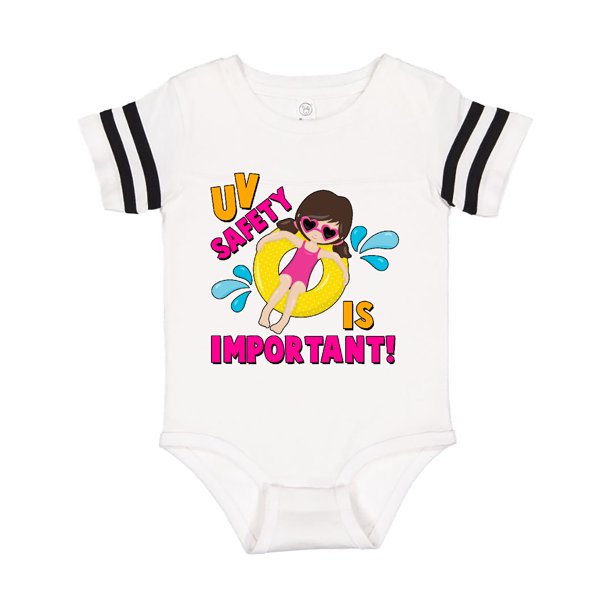 Inktastic Uv Safety Is Important With Girl In Inner Tube Newborn Short Sleeve Bodysuit Female Football White And Black Newborn Walmart Com Walmart Com