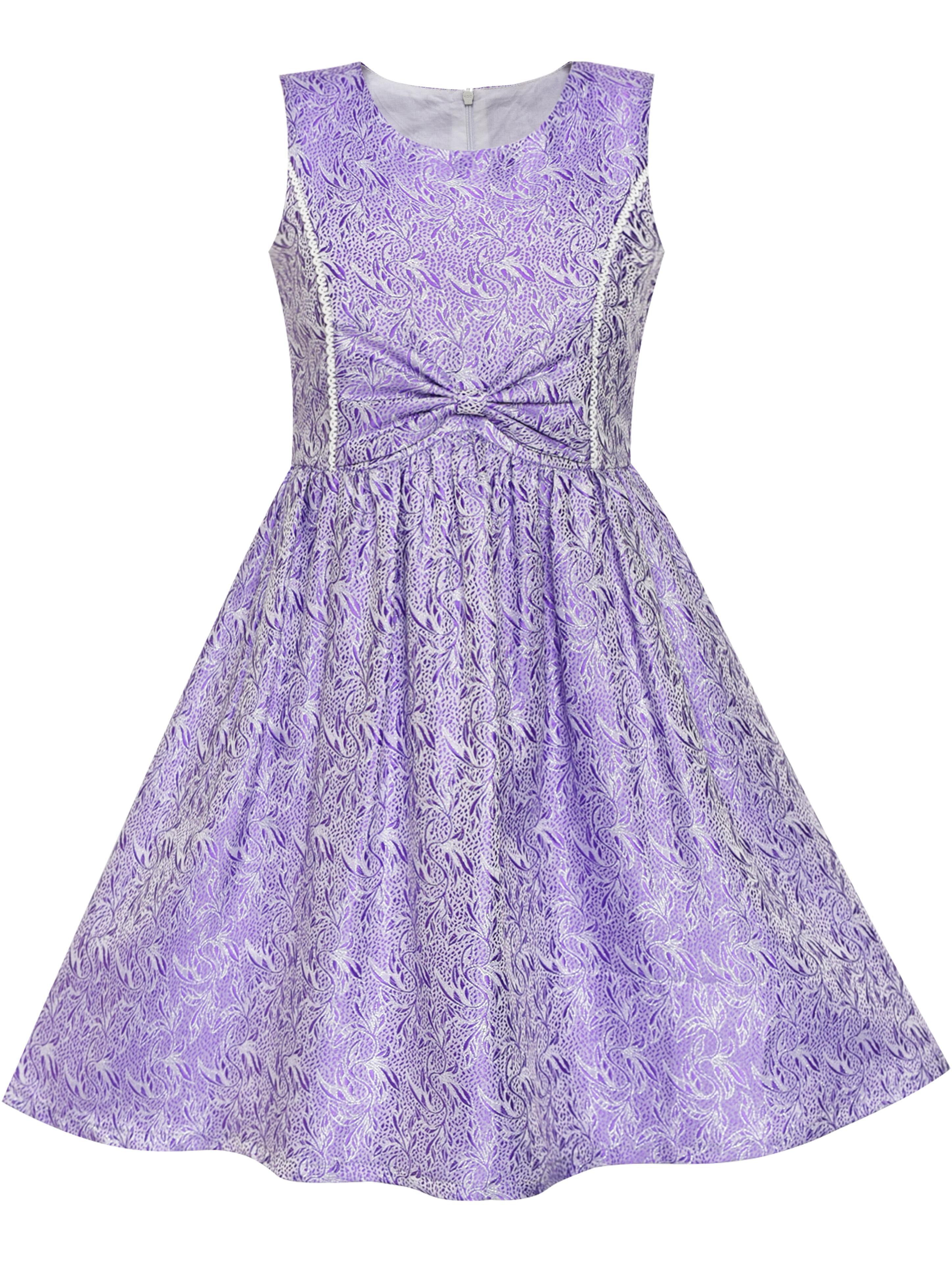 Perfectme Children Clothing Dress Purple Bow Tie Jacquard Fit and Flare Princess 2018 Summer Wedding Party Dresses Size 5-12