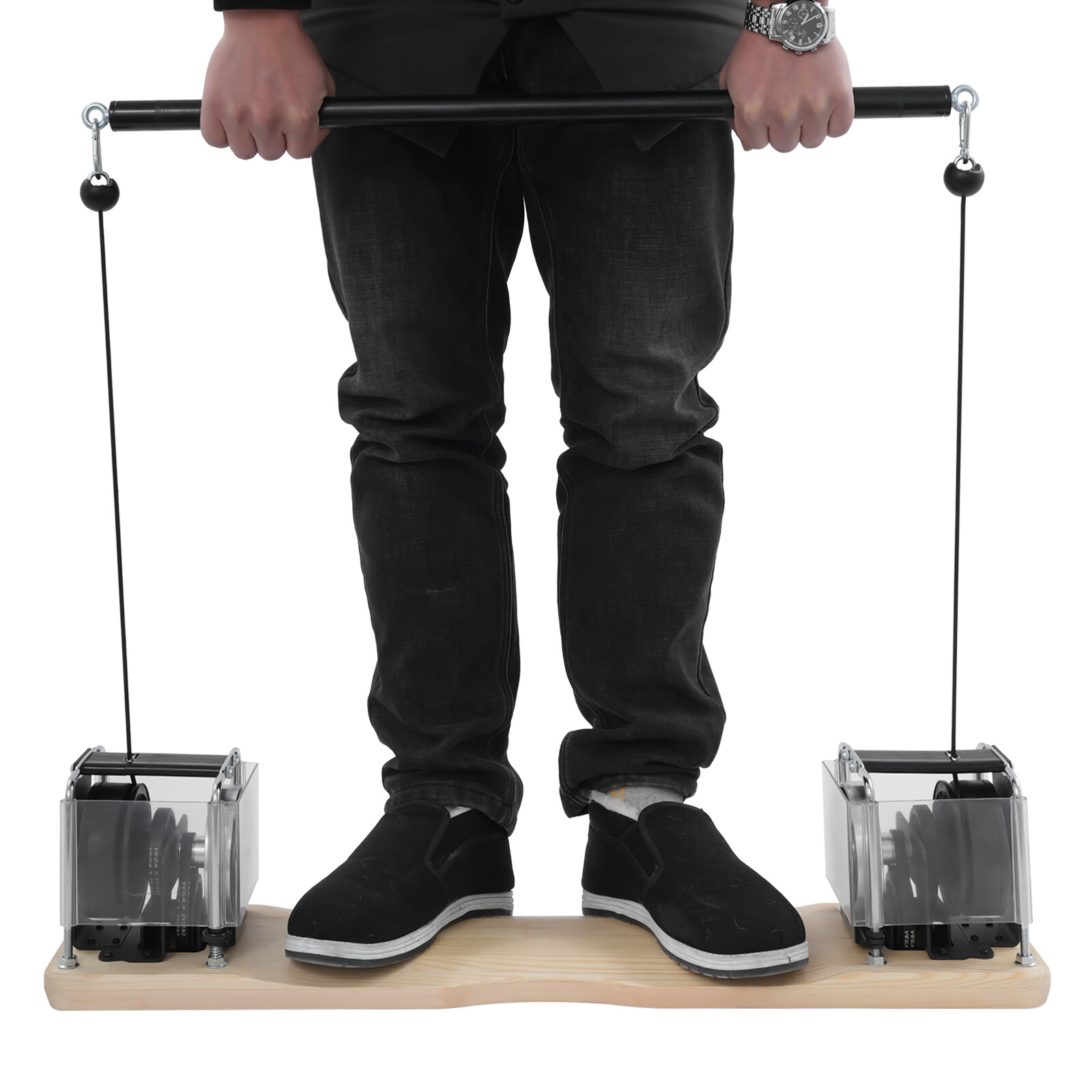 Multifunctional Home Gym Equipment - 15-37lb Adjustable Resistance - All-in-One Strength Training System with Wood & Metal Base