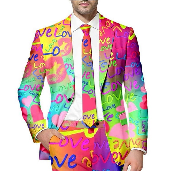 Toimothcn Suit Jacket For Men Romantic Valentine Day Love Heart Printed Blazers Oversized Warm Slim Fit One Button Funny Festival Performance Suit Jacket Comfy Men's Clothing