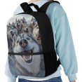thumbnail image 4 of Uourmeti Durable Fabric 17 Inch Daypack for Travel School, Large Capacity Side Pockets Adjustable Shoulder Straps Backpack, Husky Pattern, 4 of 6