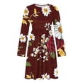 thumbnail image 5 of HAPIMO Round Neck Floral Print Pleated Dress Women Casual Dress for Daily Wear Wine L, 5 of 7