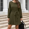 thumbnail image 2 of Women's Knit Sweater Dress Round Neck Long Sleeve Sweaters Tie Waist Casual Loose Fall Mini Dresses with Pockets, 2 of 4