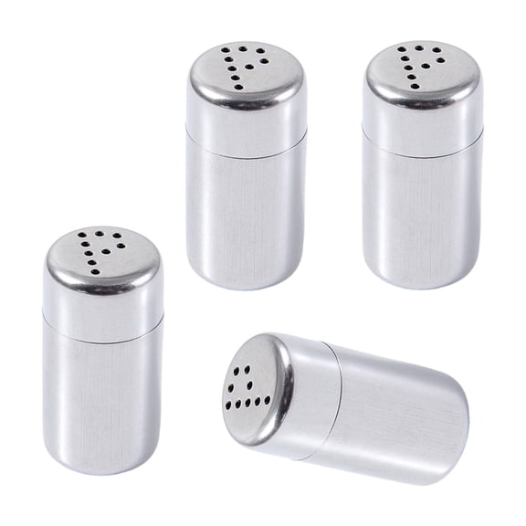 4 Pieces Portable Salts Shaker Stainless Steel Condiment Holders Seasoning Container with Lid for Travel and Picnics
