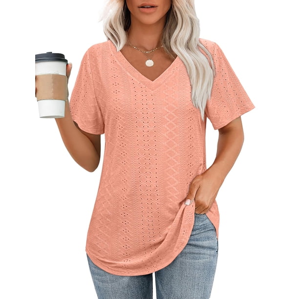 Tops OFEEFAN Ropa de vacaciones de playa para mujer Coral Pink S