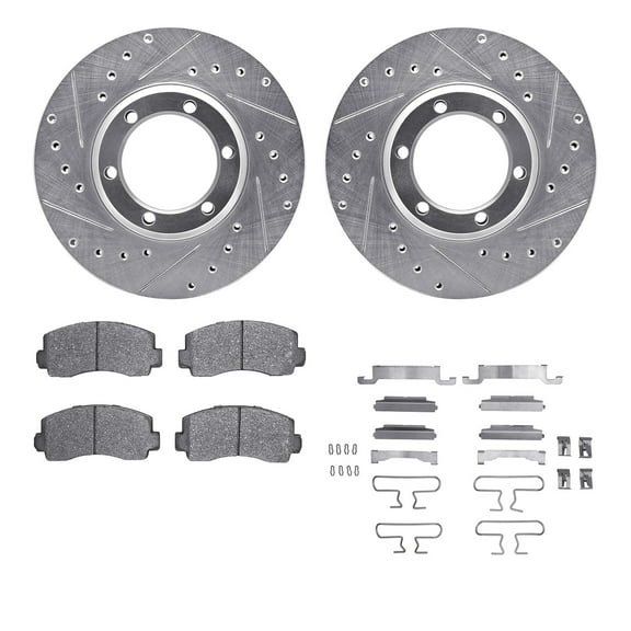 Dynamic Friction Company Front Brake Rotors-Drilled and Slotted-Silver with 5000 Advanced Brake Pads includes Hardware 7512-72004