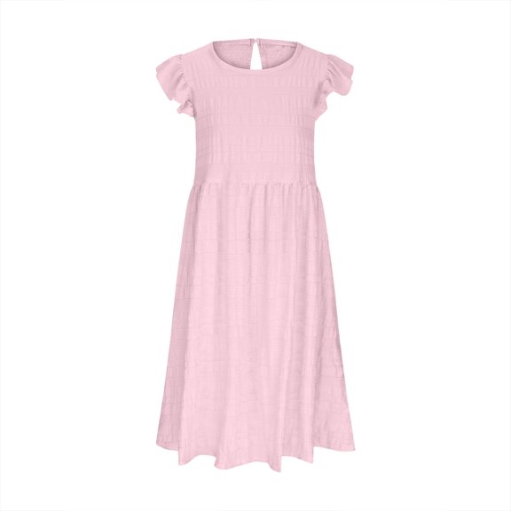 Kid Girl Dresses Flutter Sleeve A-Line Tiered Swing Summer Pink Dress Girls Birthday Girl Dress Cute Midi Casual Sundress