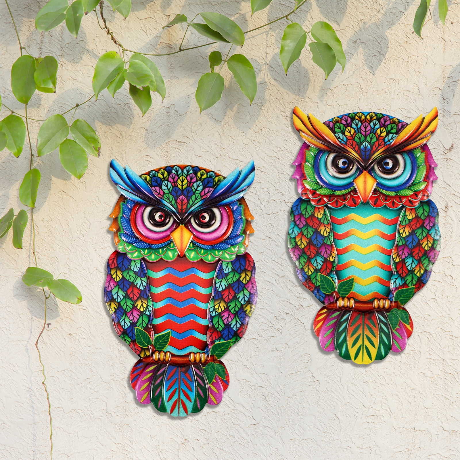 Dznils 2 Pcs 10 Inches Metal Owl Wall Decor - Colorful