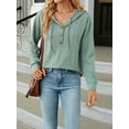thumbnail image 4 of Liacowi Women Long Sleeve Hooded Sweatshirt Button Hoodies Casual Solid Color Autumn Loose Fit Pullover Tops, 4 of 9