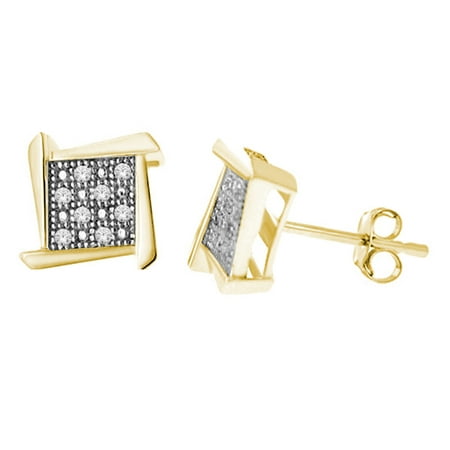 Imperial 1/20ct TDW Diamond Yellow Gold Plated Frame Style Cluster Stud Earrings