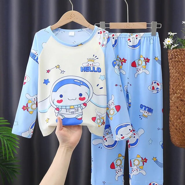 Conjuntos de pijamas de seda de leche para niños, ropa de dormir de Anime Kawaii Sanrioed, Cinnamoroll Kuromi, ropa de casa para niños y niñas, otoño 2023
