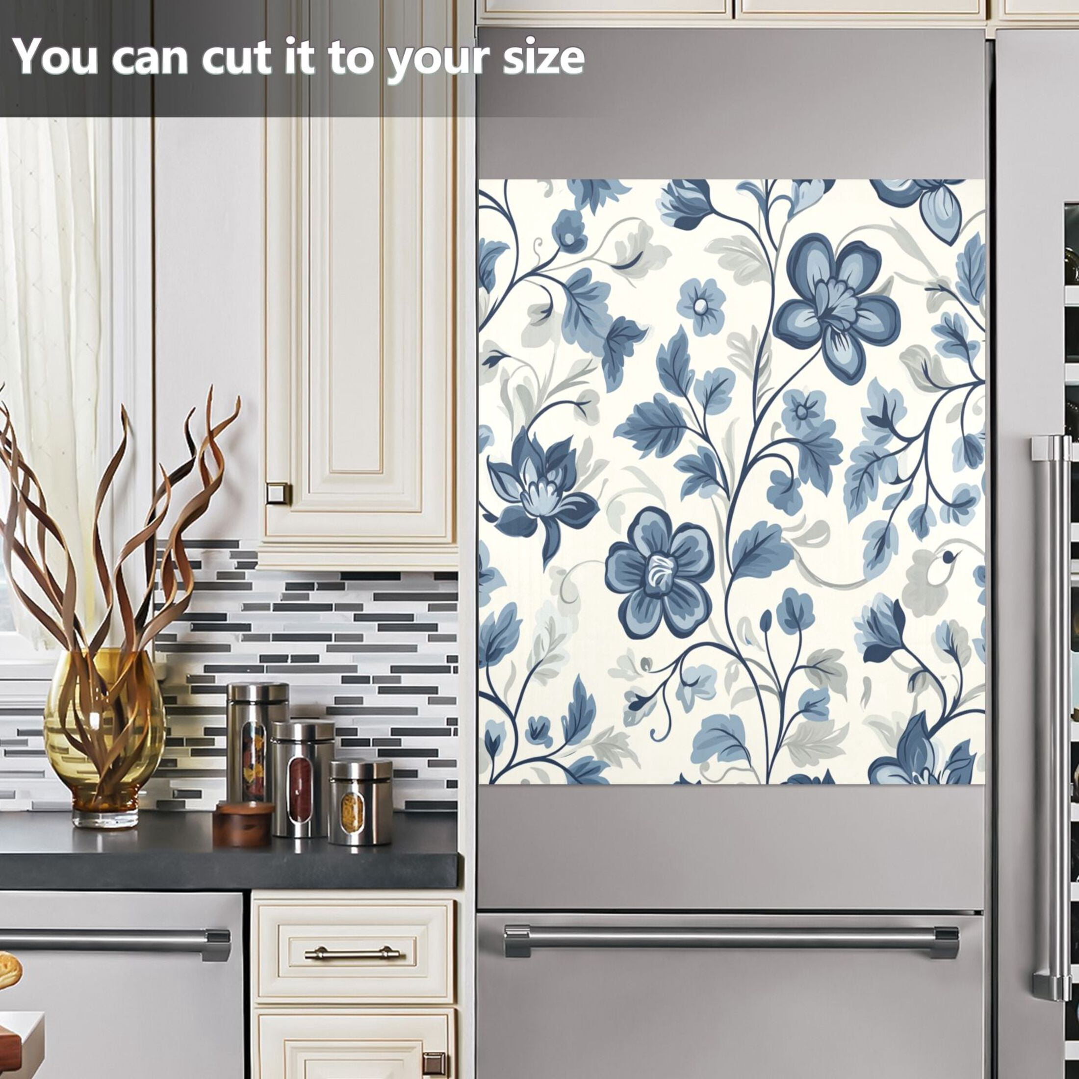 Dishwasher Magnetic Sticker 23x26 Inch Refrigerator Magnetic Sticker Washing Machine Magnetic Sticker Kitchen Panel Magnetic Sticker Home Decor Cool Blue Flowers