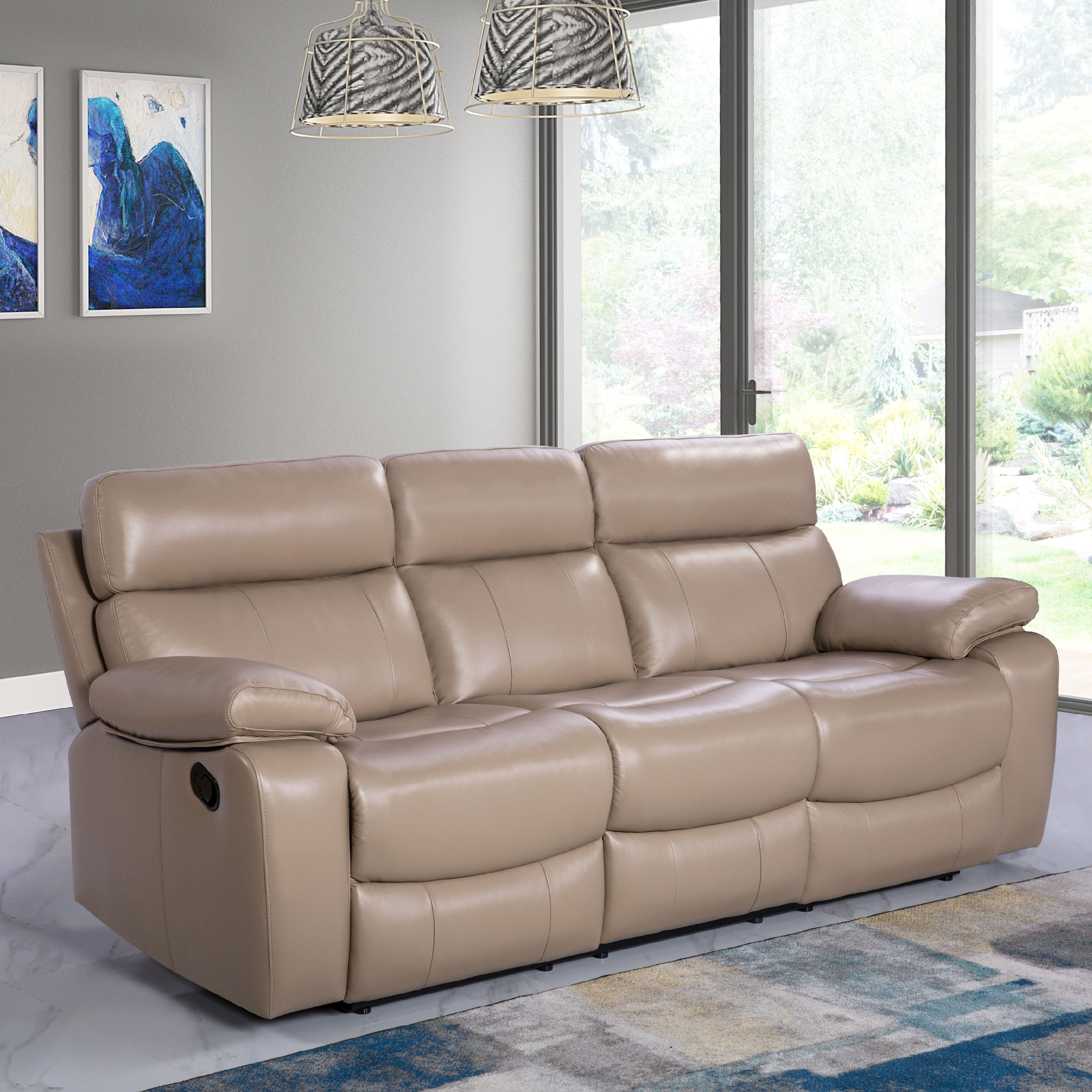Devon & Claire Bailey Beige Top Grain Leather Reclining Sofa