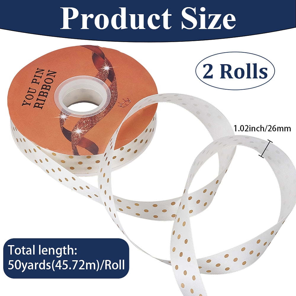 Gold Stamping Polka Dot Polyester Printed Ribbon for DIY Jewelry Making Gift Packaging White 1 inch(26mm) 50.00 Yards(45.72m)/Roll