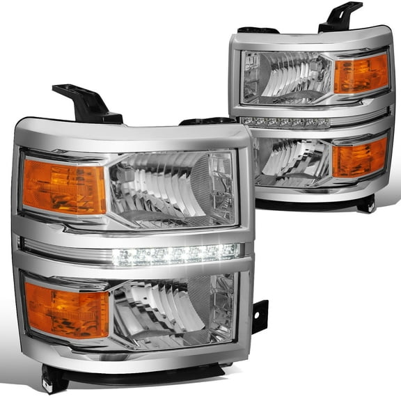 DNA Motoring LED Bar Chrome Headlight Set For 2014-2015 Chevy Silverado 1500