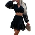 thumbnail image 2 of Sets for Women Long Sleeve Breathable Tops and Skirts Set Formal 2 Pieces Summer Quick Dry Outfits Black L, 2 of 7