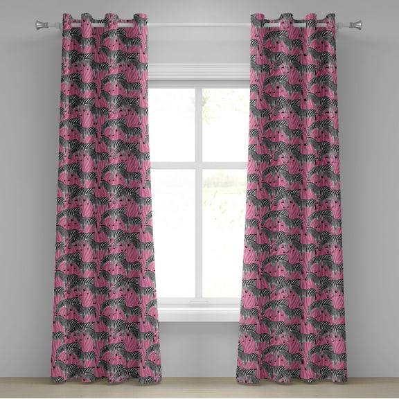 Ambesonne Pink Zebra Grommet Curtain, Wild Animals Pastel, 50" x 72", White Black Pink