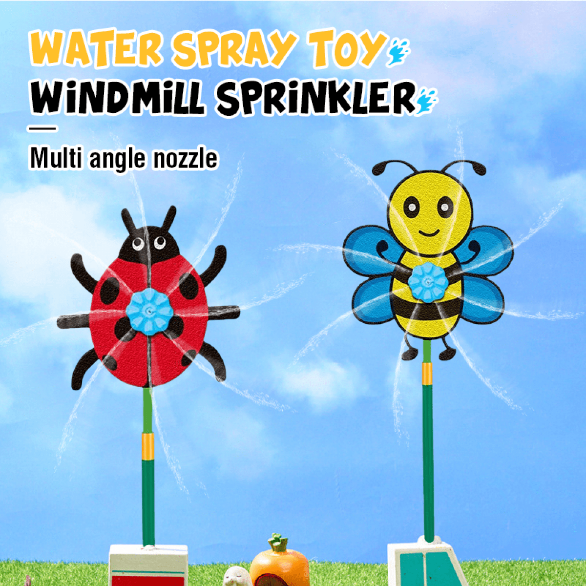 Flower Sprinkler Crazy Dancing Daisy, Rotating Water Spray Garden Lawn Sprinkler for Yard with Random Insect Design