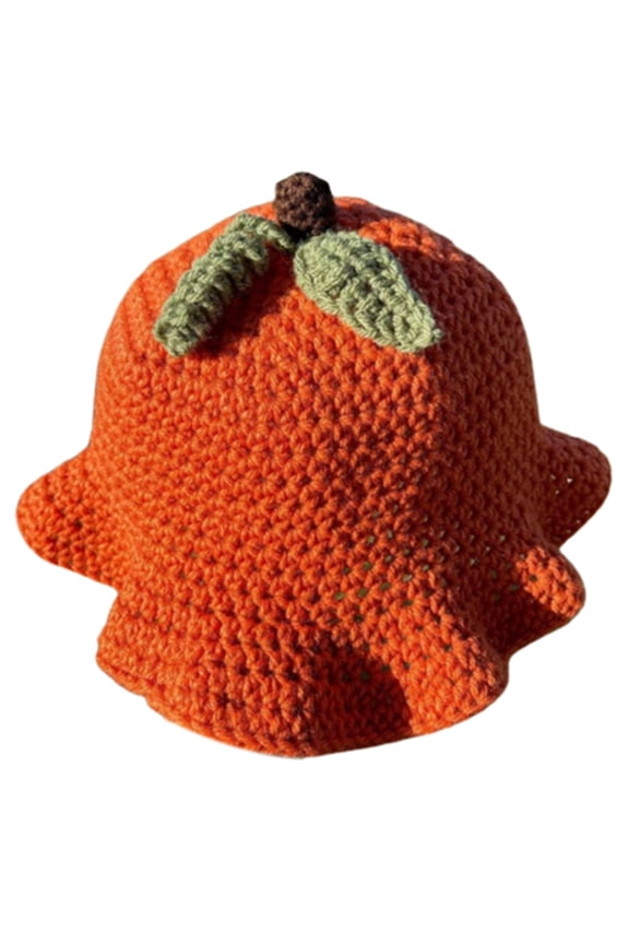 Ladies Knit Pumpkin Fisherman Hat Wide Brim Bucket Hat Halloween Windproof Cap