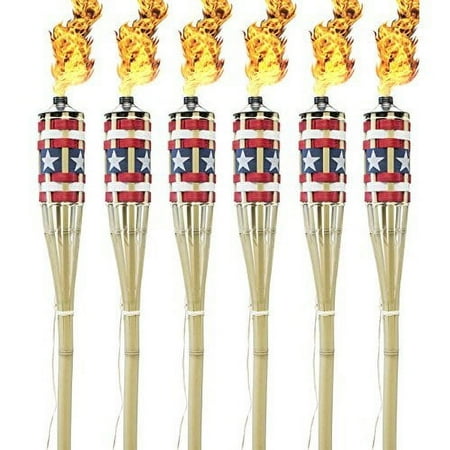 Matney Bamboo Torches - Includes Metal Oil Canisters with Bamboo Covers to Protect from Rain, Great for Outdoor Decorating, Luau, Tiki Parties, 5 ft" Long