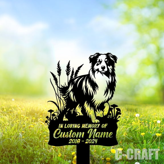 C-CRAFT Custom Australian Shepherd Memorial Metal Yard Stake Weather Resistant Decor