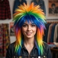 Jiibva 80s Punk Rock Mohawk Costume Wig Multi-Colored Spike Synthetic ...