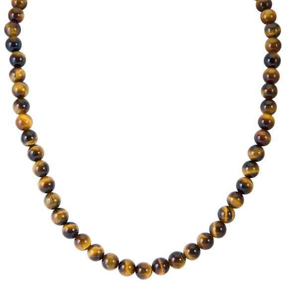 V3 Jewelry® 925 Sterling Silver Brown Tiger Eye Single Strand Bead Necklace for Women