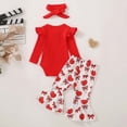 thumbnail image 6 of NOLDARES Baby Girl Clothes Newborn Infant Fall Winter Outifts Ribbed Ruffle Long Sleeve Romper Pant Outfit Set 3pcs 0-24 Months(Red,0-3 M), 6 of 9