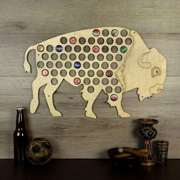 Torched Buffalo Beer Cap Holder Wall Mount Display Decor Brown