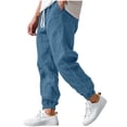 thumbnail image 5 of HomeDM Mens Pants with Pockets Drawstring Elastic Waist Cotton Linen Dark Blue Workout Gym Tapered Joggers Size S, 5 of 9