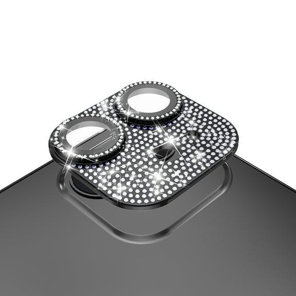 Xpm Compatible with Apple iPhone 14 /14 Plus Camera Lens Full Tempered Glass With Diamond Bling Glitter Rhinestone Lens Protective Camera [ Black ]