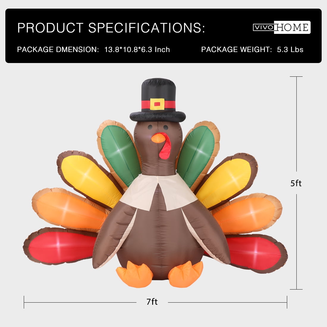 5ft newest inflatable turkey with LED light