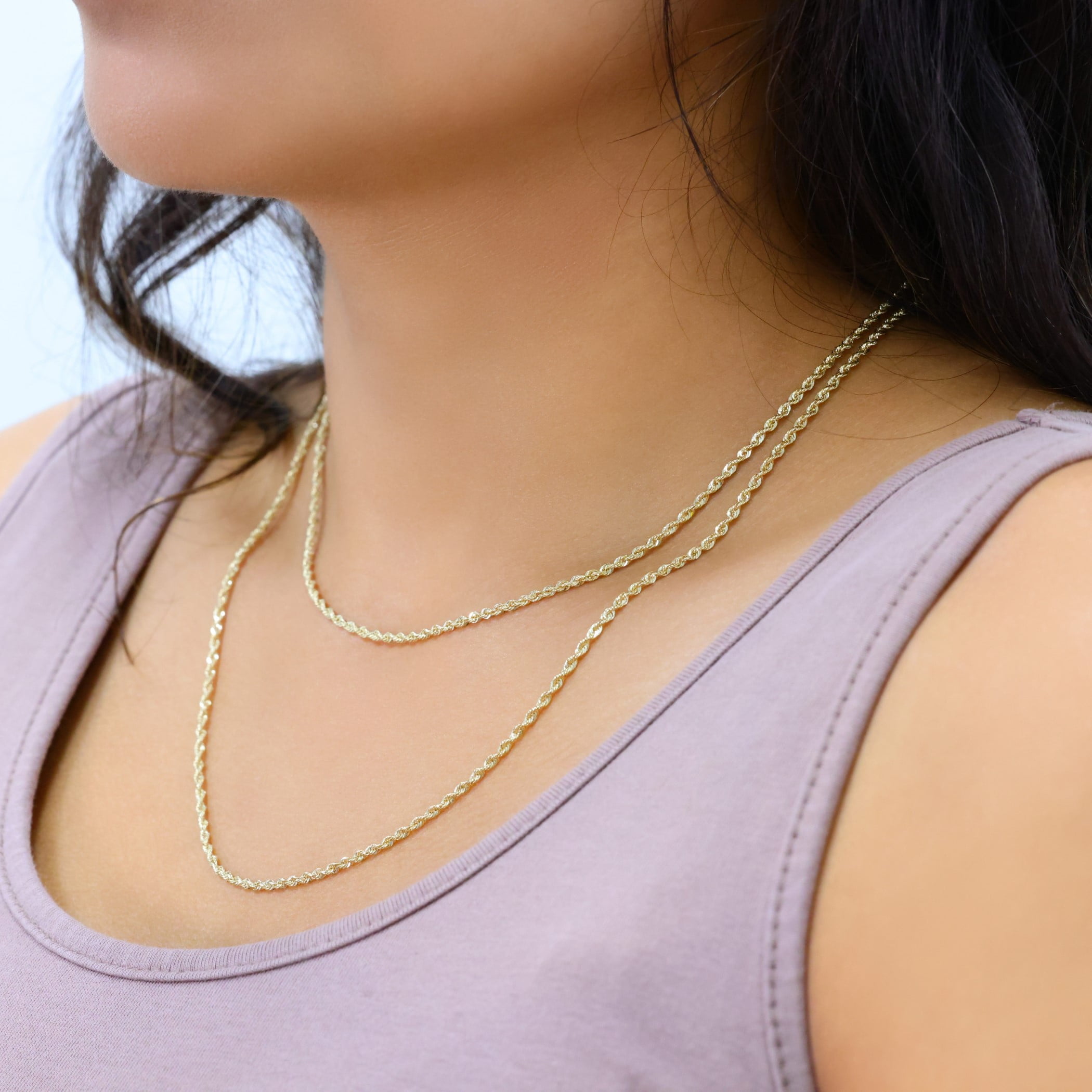 Nuragold 14k Real Yellow Gold 2mm Rope Chain Diamond Cut Lightweight Necklace (16"-30") Italian Jewelry for Men & Women