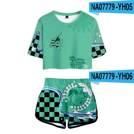 

Demon Slayer two piece sets Cosplay Kimetsu no Yaiba Summer T-shirt + pants beach Fashion Sets