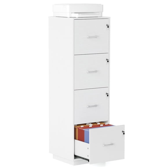 Ktaxon Wood 4-Drawer Lateral File Cabinet with Lock for Home Office, Lockable Filing Cabinet, Easy to Assemble, White