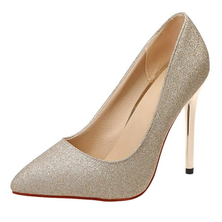 

Luiyenes Women Slip On Casual Toe Work Color Shoes Thin Pointed Heels Fashion Sequins Single Solid Women s high heels