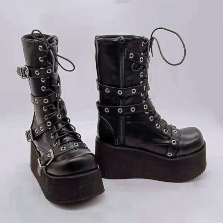 

Women‘s Fashion Metal Buckle Platform High Boots Autumn Platform Leather Boots