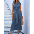 thumbnail image 4 of Vestido Midi Informal Sin Mangas de Verano para Mujer, Ajustado, con Lazo en la Cintura, , 2025 Azul Neblina XXL, 4 of 9
