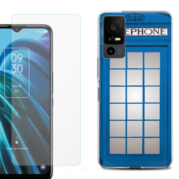 OneToughShield ® for TCL 40 XE 5G Shockproof Fashion Phone Case, with Tempered Glass Screen Protector - Phone Booth Blue