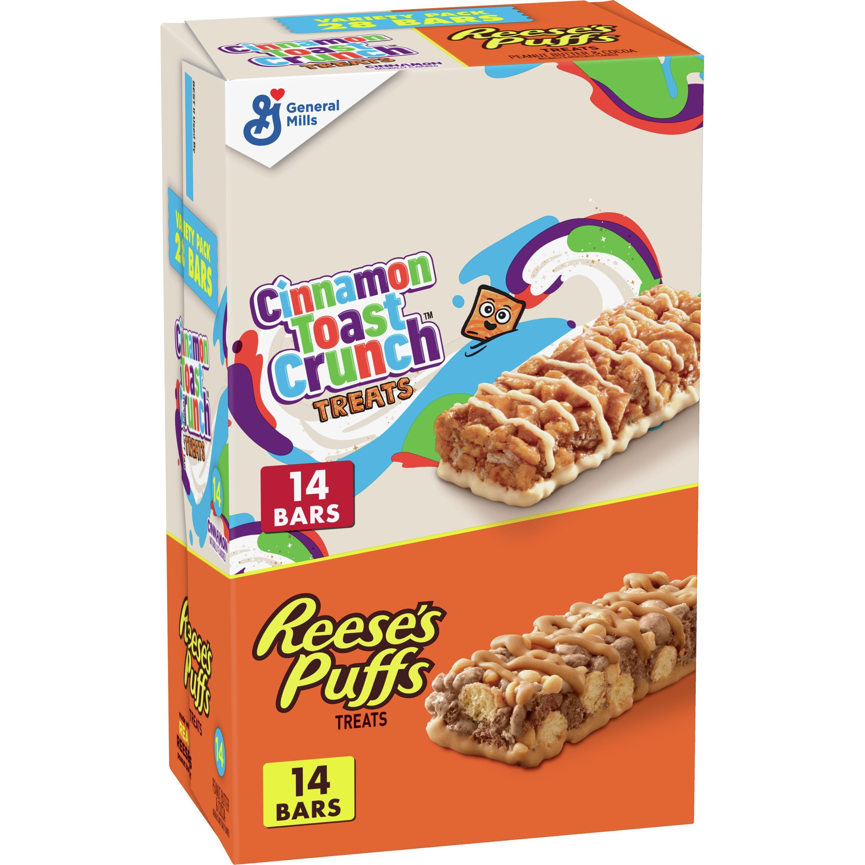 Reese's Puffs and Cinnamon Toast Crunch, Breakfast Bar Variety Pack, 28 Bars