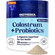 Enzymedica Colostrum Powder with Probiotics for Men & Women, Grass-Fed Bovine Colostrum 2g + 10 Billion CFU, Gut & Immune Support Supplement, 30 Servings
